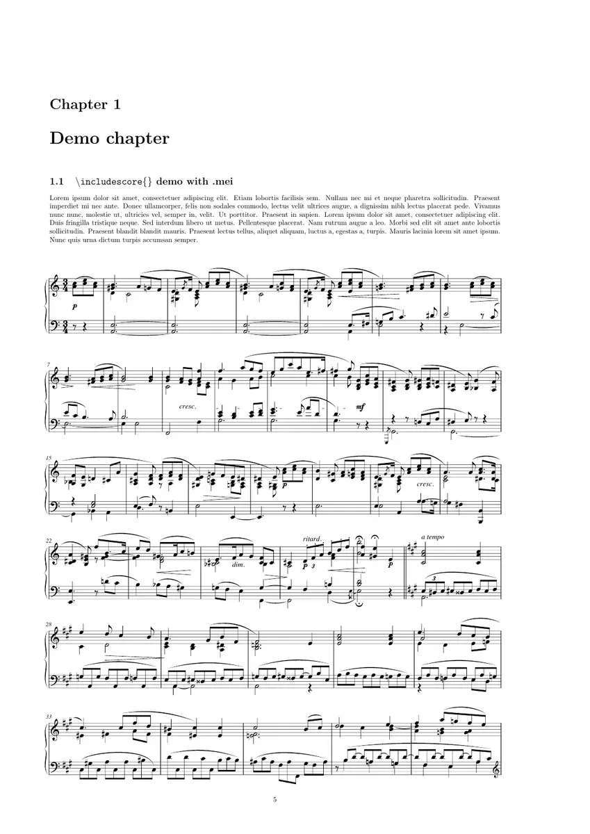 A3 Nota demonstration page with text and a large engraved musical score